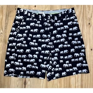 Crown & Ivy Women's Sz 12 Elephant Print Shorts Chino Dark Blue White 32x8